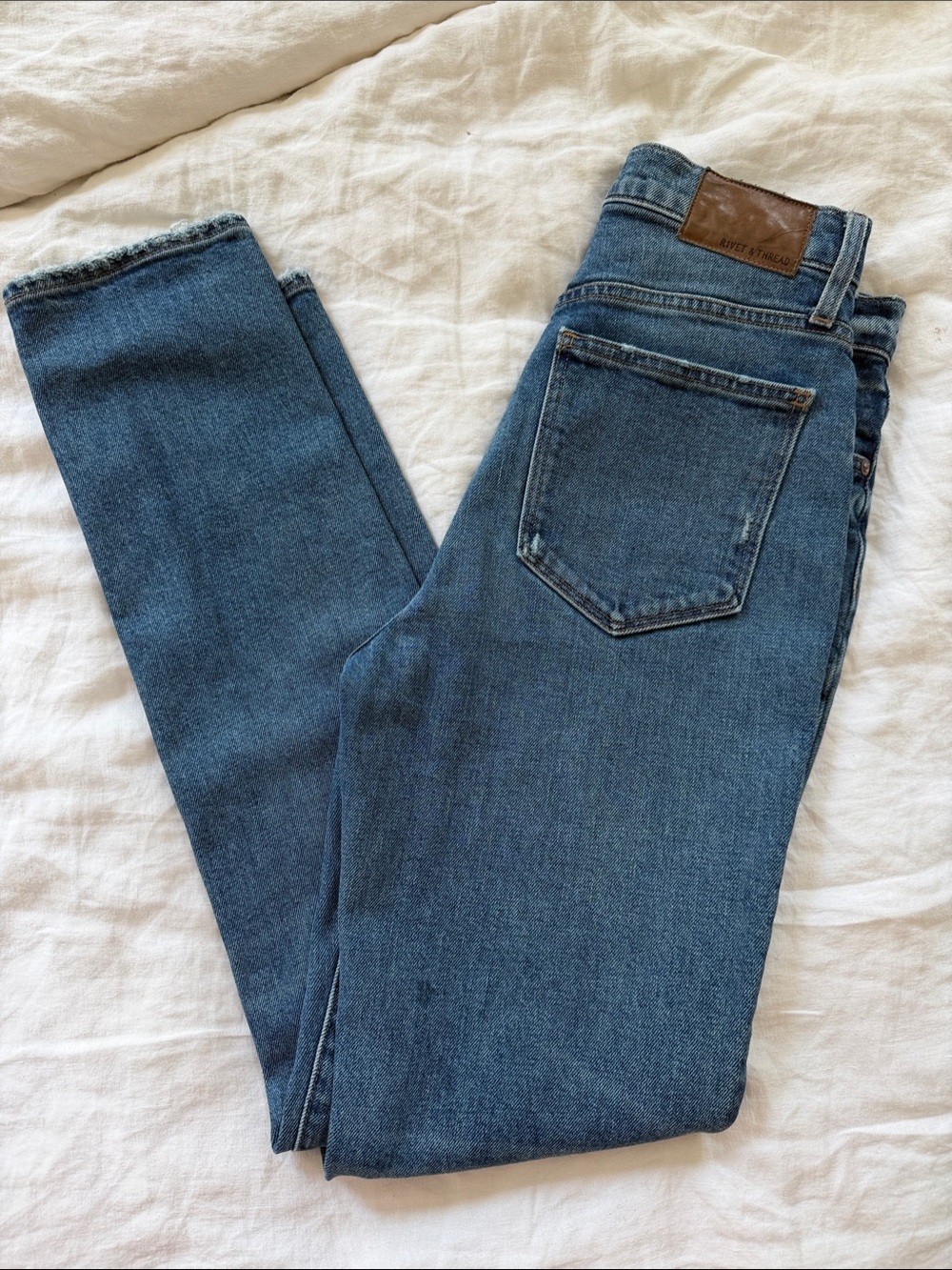 Straight Leg Mid-Blue Jeans with Button Fly